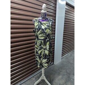 Connected Apparel Size 14 Green Floral Sheath Dress